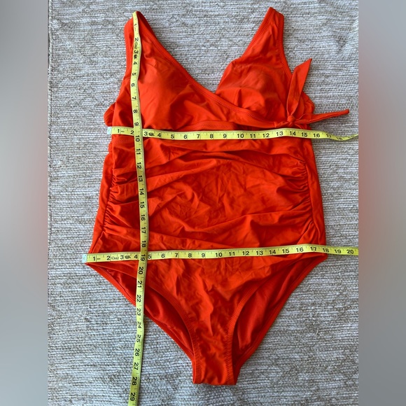 Orange One-piece swimming suit rushed sides with bow. - Picture 8 of 10